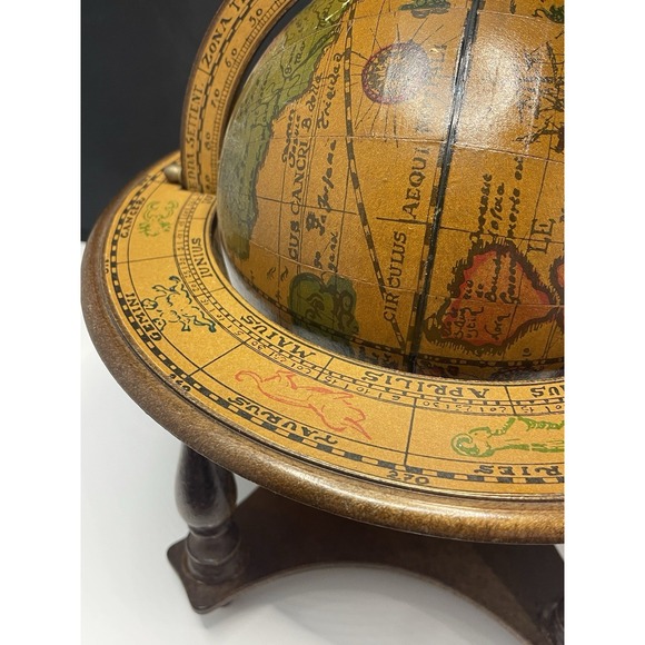 Vintage Wood Old World Globe Desktop Zodiac Astrology  Signs Made in Italy - Picture 3 of 16